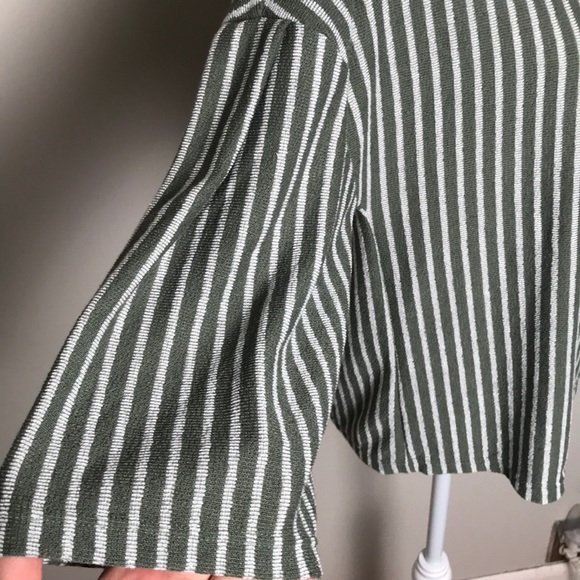 Anthro W5 Top Striped Bell Sleeve Moss Green - Picture 4 of 8